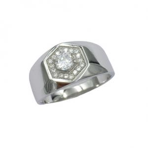 Sterling Silver Round Cubic Zirconia men's ring
