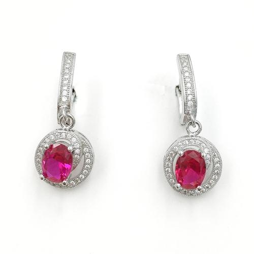 Sterling Silver Simulated Birthstone & White CZ English Lock Flower Earrings