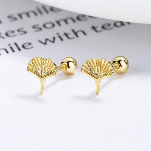 Sterling silver Gold plated leaf earring with screw backing for baby