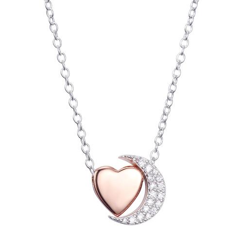 Sterling silver Two tone plating heart and moon pendent choker necklaces