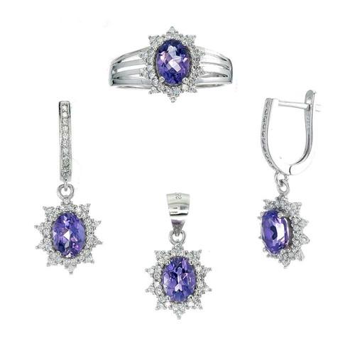 Sterling silver amethyst big cz bridal jewelry sets