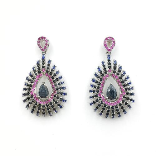 Sterling silver black cz cocktail boho earring