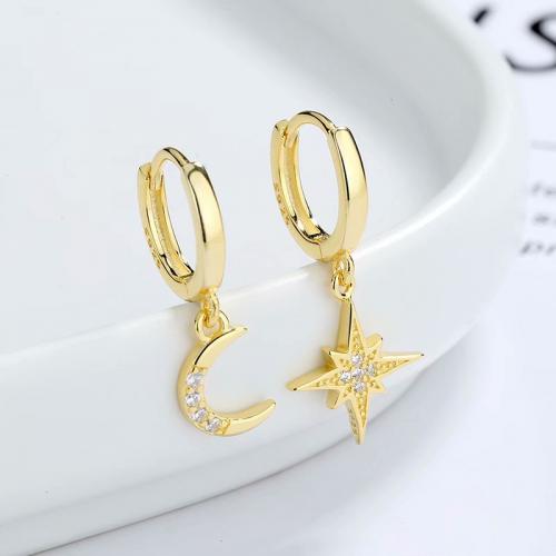 Sterling silver dainty star and moon dangle women girls earring - 副本