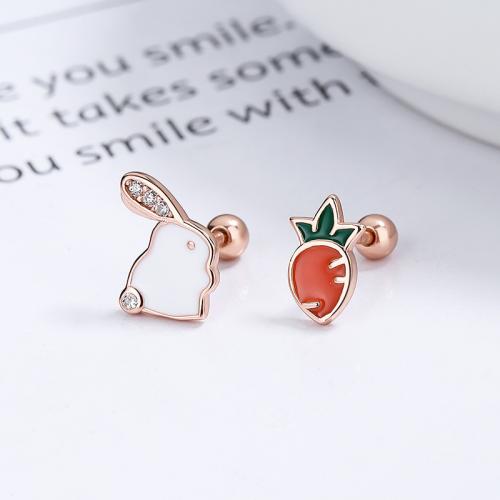 Sterling silver enamel rabbit studs earring