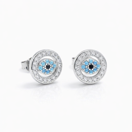 Sterling silver evil eye cz studs earring