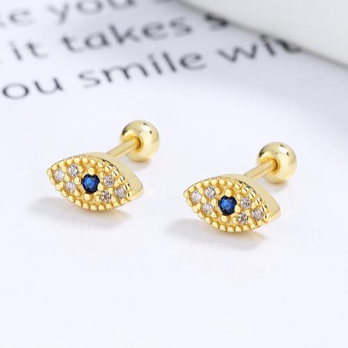 Sterling silver evil eye screwback earring with cz for child