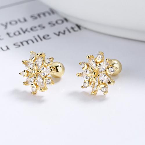 Sterling silver gilrs childrens frozen snowflake studs earring with clear CZ