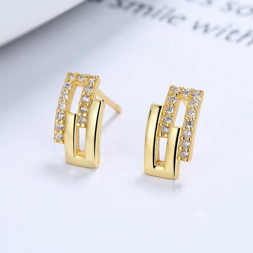 Sterling silver gold plated micro pave clear cz stud earring