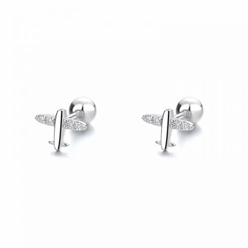 Sterling silver high-end airplane stud earrings for kids