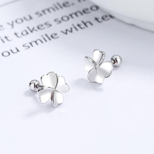 Sterling silver high quality kids lucky clover screw back studs earring