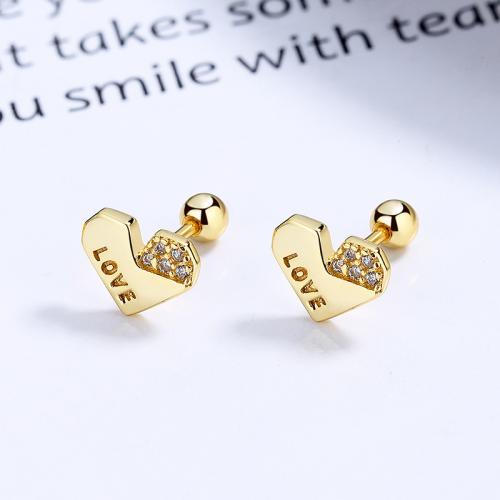 Sterling silver love heart cz stud earring