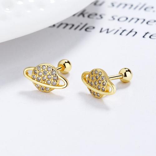 Sterling silver pave cz planet studs earring