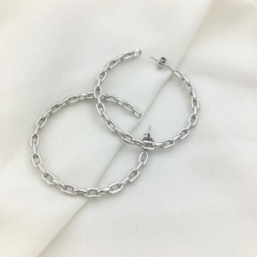 Sterling silver trendy cuban chain link huggie hoop earring