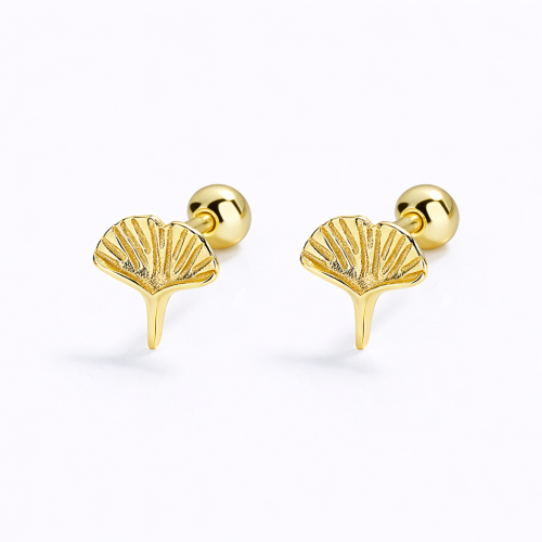 Sterling silver Gold plated leaf earring with screw backing for baby