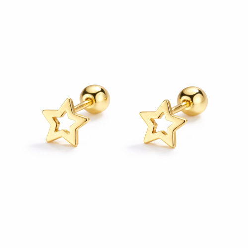 Sterling silver 14K gold plated Kids hollow star earring