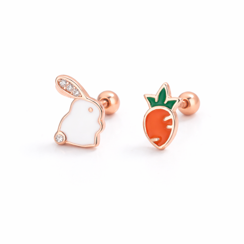 Sterling silver enamel rabbit studs earring