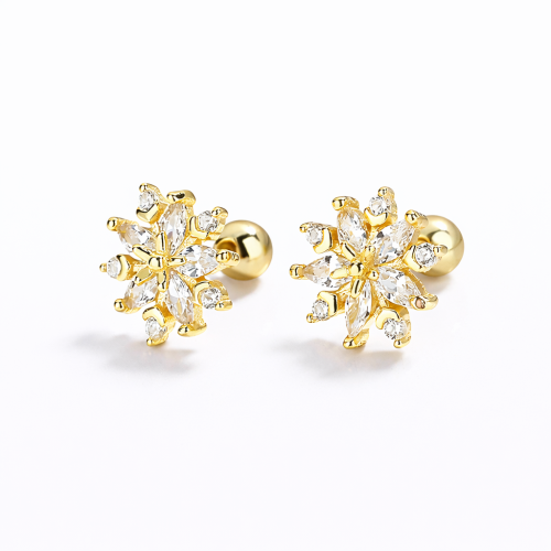 Sterling silver gilrs childrens frozen snowflake studs earring with clear CZ