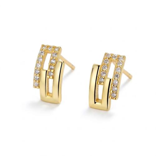 Sterling silver gold plated micro pave clear cz stud earring