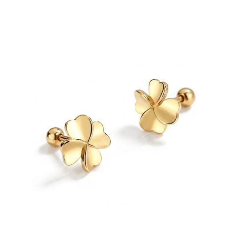 Sterling silver high quality kids lucky clover screw back studs earring