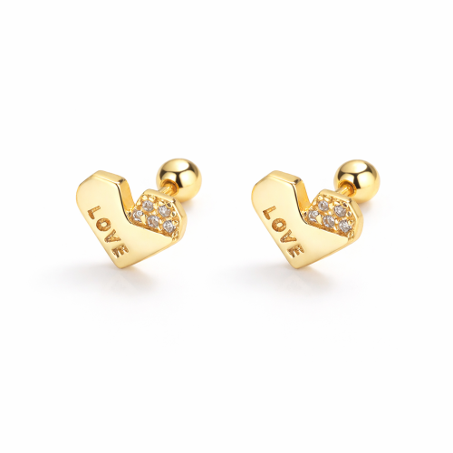 Sterling silver love heart cz stud earring