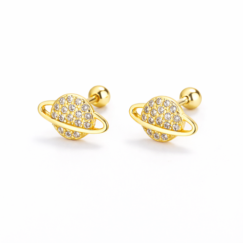 Sterling silver pave cz planet studs earring
