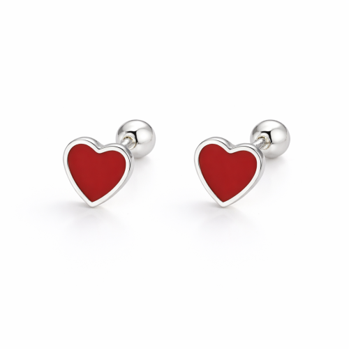 Sterling silver red enamel heart stud earring