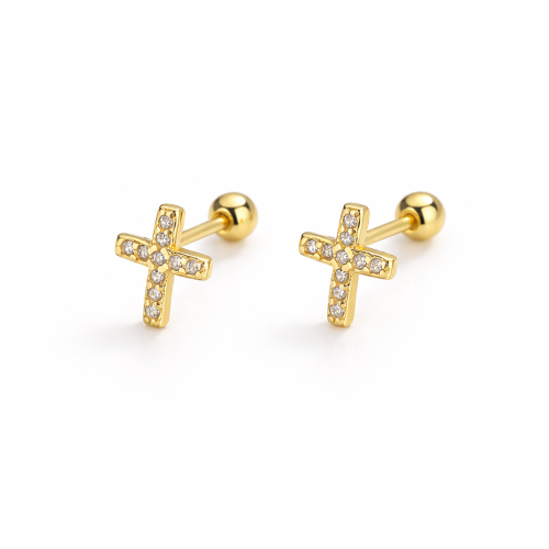 Sterling silver tiny CZ cross studs earring for kids