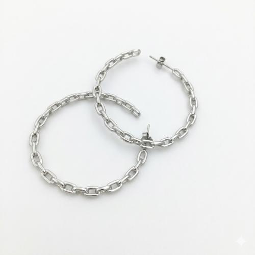 Sterling silver trendy cuban chain link huggie hoop earring