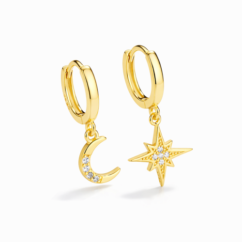 Sterling silver dainty star and moon dangle women girls earring