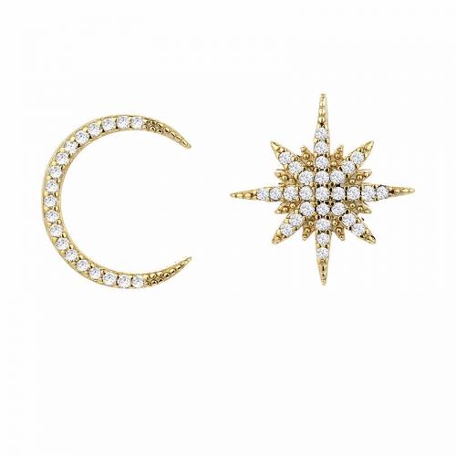 Stylish moon and star studs earring with clear cz in 925 sterling silver - 副本