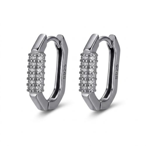 Timeless rhodium plated sterling silver geometric polygon huggies earring with white cz