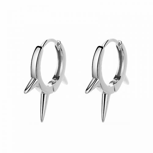 Triple plain spike huggie hoop punk earring made of 925 sterling silver
