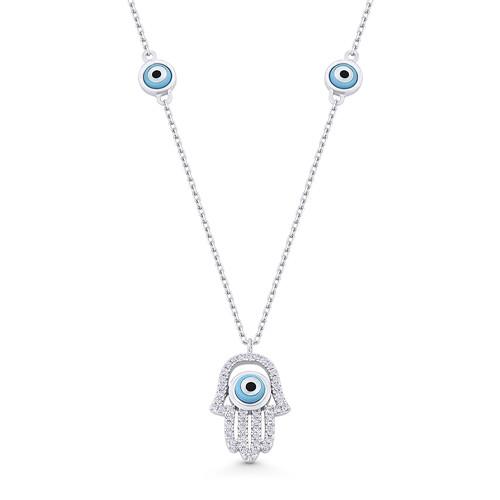 Turkish Evil eye and Hamsa hand sterling silver charm necklaces