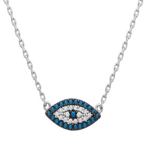Turquoise cz evil eye charm necklace in 925 sterling silver