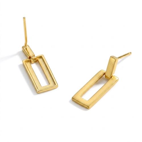 Vintage gold drop rectangle dangle women earrings in 925 sterling silver