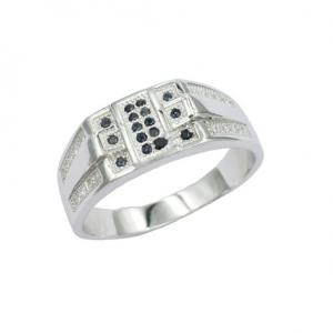 White & Black cz Men's Hip Hop Pinky Ring in sterling silver