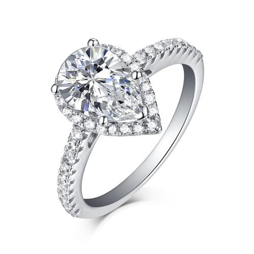  White Gold Tear cutting sterling silver Solitaire Wedding Ring Set