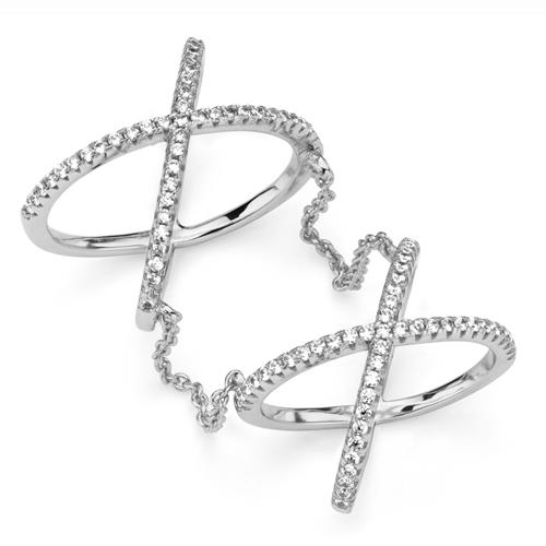 White gold micro paved sterling silver double X cz party rings