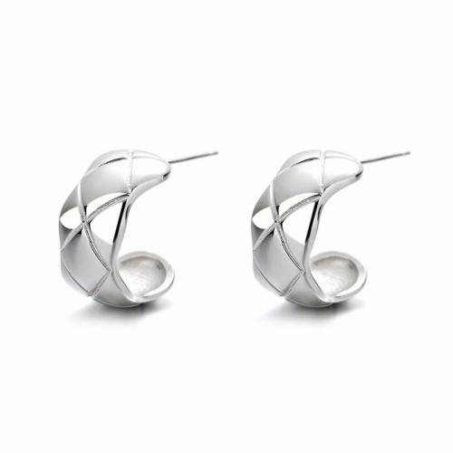 White rhodium plated Geometric rhombus plain huggie hoop earring