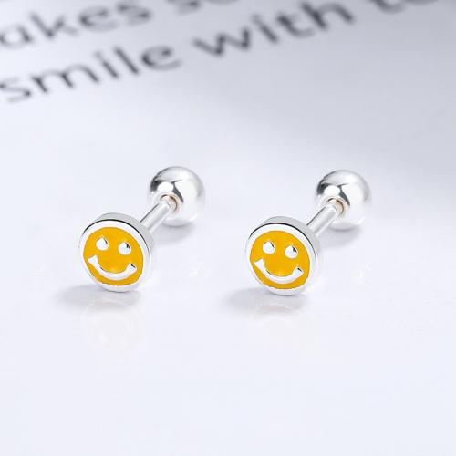 Wholesale kids yellow color enamel smile face studs earring