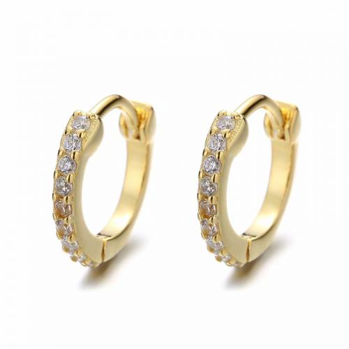 Yellow Gold Plated Round Hoop Cubic Zirconia 925 Sterling Silver Hoop Earrings