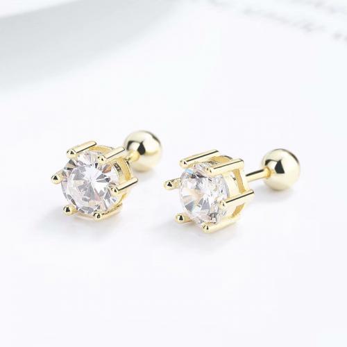 Yellow gold plated sterling silver round clear cz prong setting stud earrings