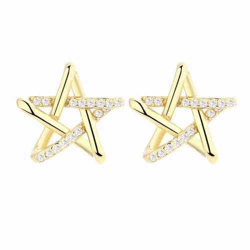 Yellow gold plated white cz star shape stud earring