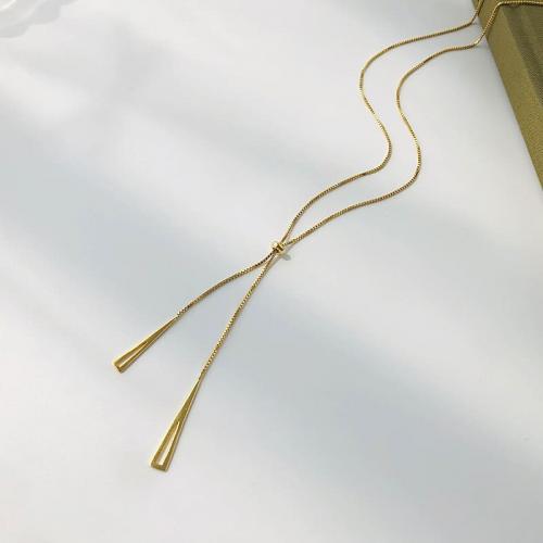 Yellow gold plating geometric triangle pendent necklace with box chain