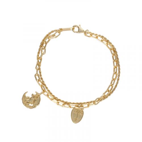 Yellow gold plating link chain layered women charm bracelet