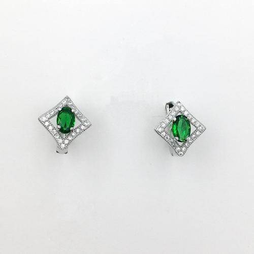 beautiful green color sterling silver cz earring with russian lock