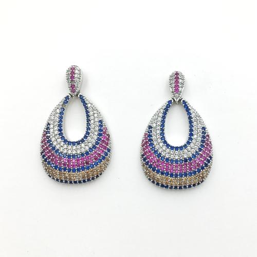 bohemian hollow out multi color cz drop earring in sterling silver