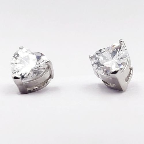 classic love heart pure silver cz stud earrings 