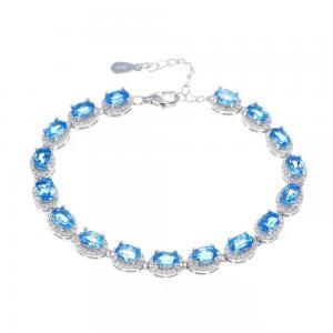 classic sterling silver light blue oval shape cz bracelets