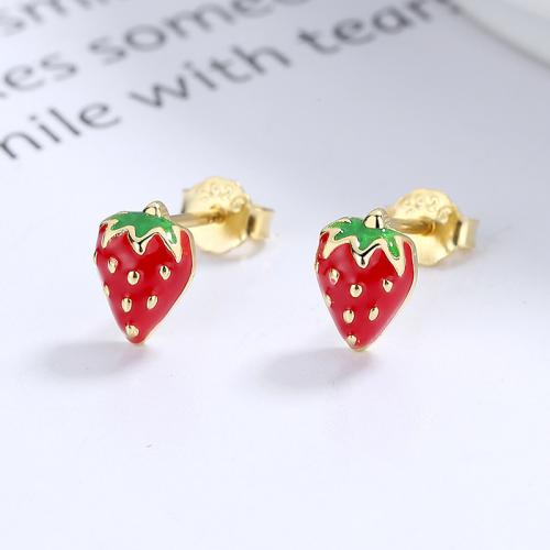 Sterling silver Hypoallergenic girl and women color enamel strawberry studs earring